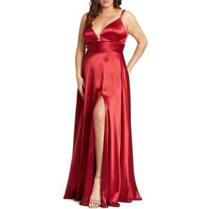 Mac Duggal NWOT Red Satin Gathered High Cut Gown Size 16W